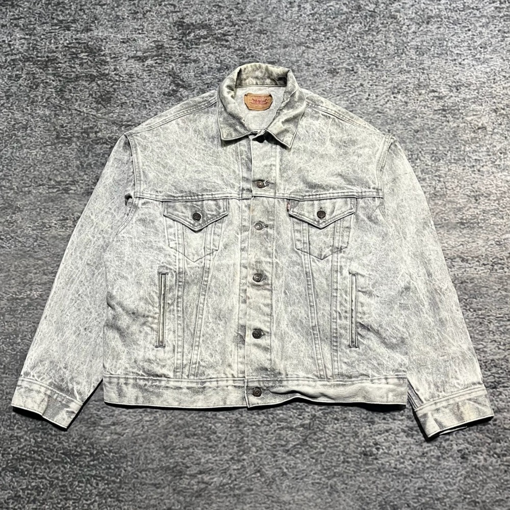 Vintage Levi's Denim Trucker Jacket Mens XL Gray Acid wash Western USA 70507